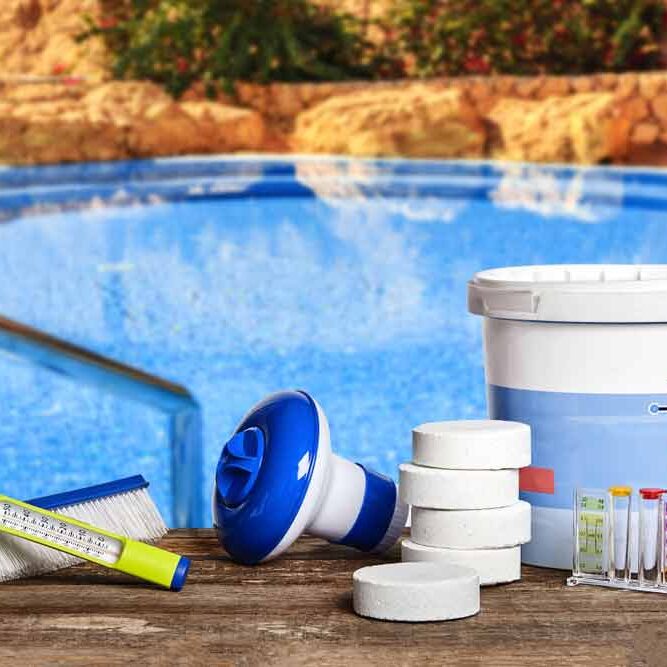 Chemical cleaning products and tools for pool maintenance